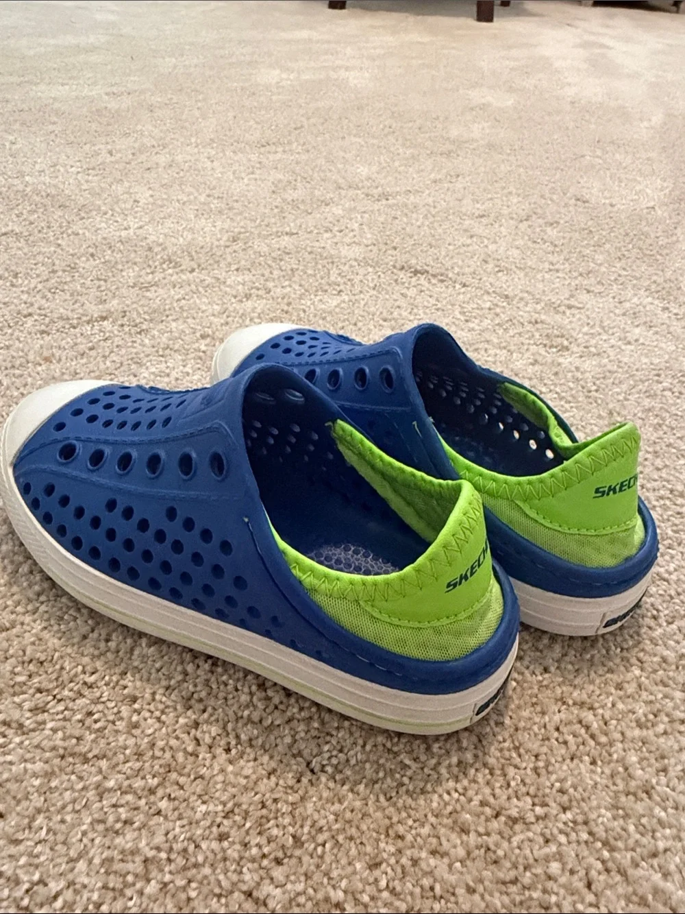 Skechers Boys Blue Slip-On Water Shoes with Lime Interior